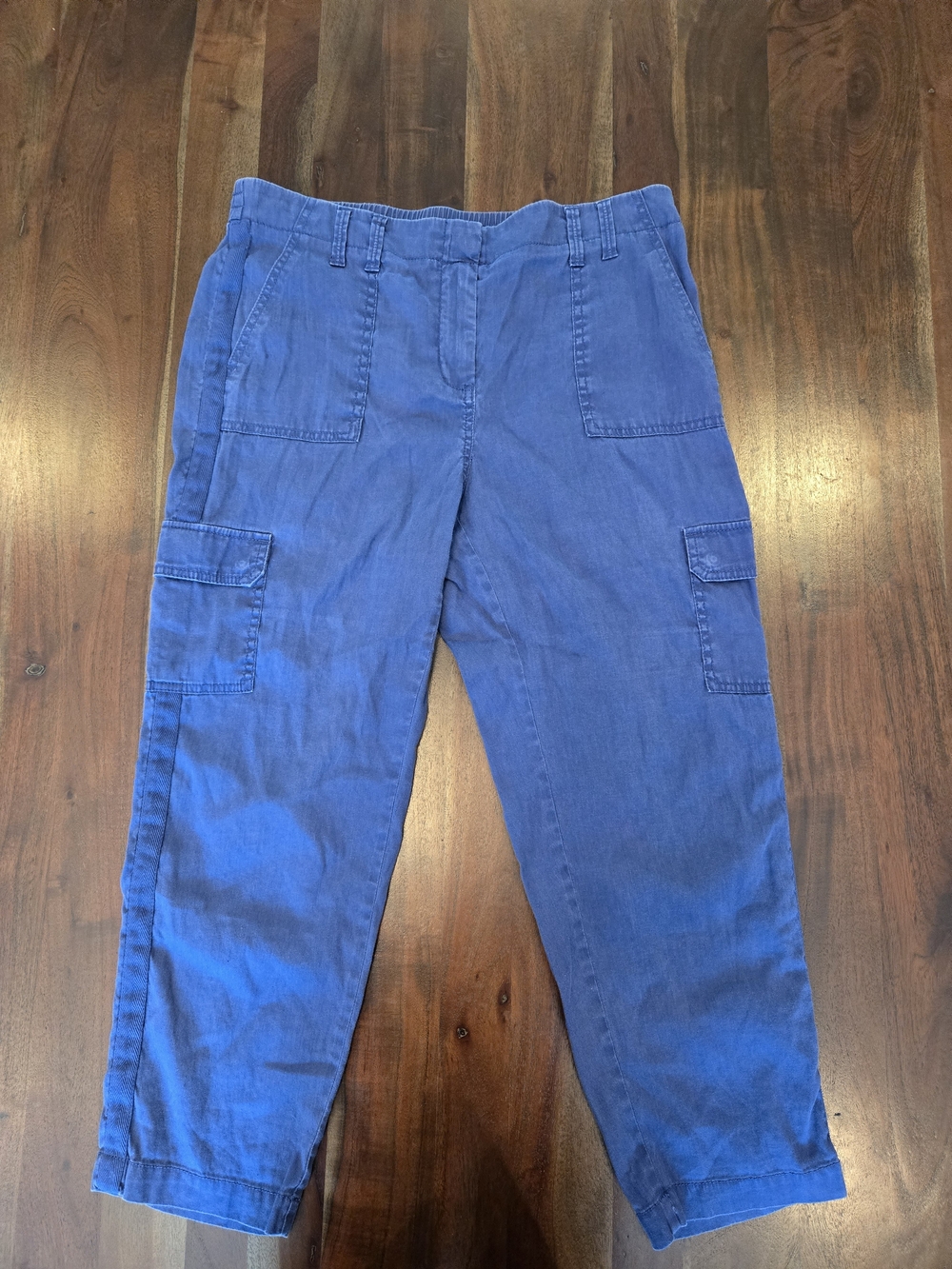 Chico's Women's Y2k Blue Linen And Cotton Blend Capri Cargo Pants
